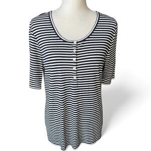 J. Crew Striped navy blue & white scoop neck shirt preppy nautical coastal